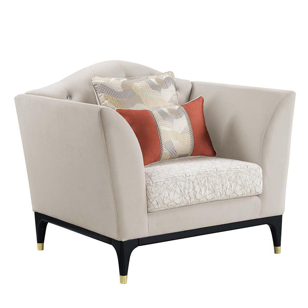 ACME Tayden Chair w/2 Pillows, Beige Velvet FredCo