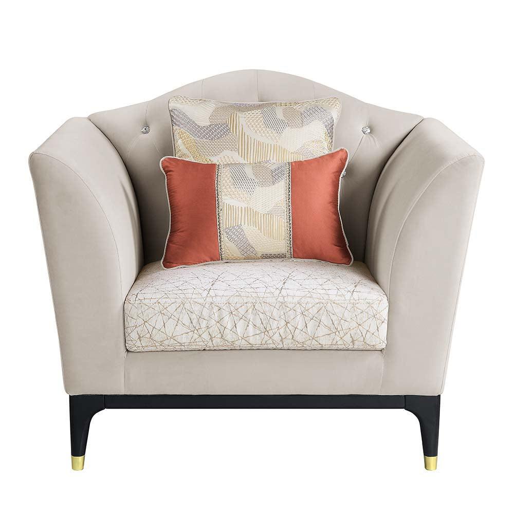 ACME Tayden Chair w/2 Pillows, Beige Velvet FredCo