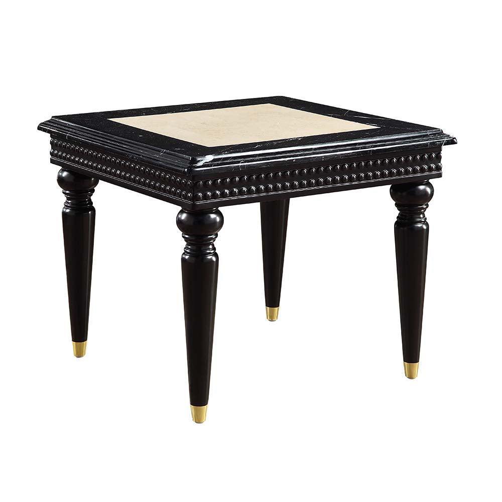 ACME Tayden End Table w/Marble Top, Marble Top & Black Finish FredCo