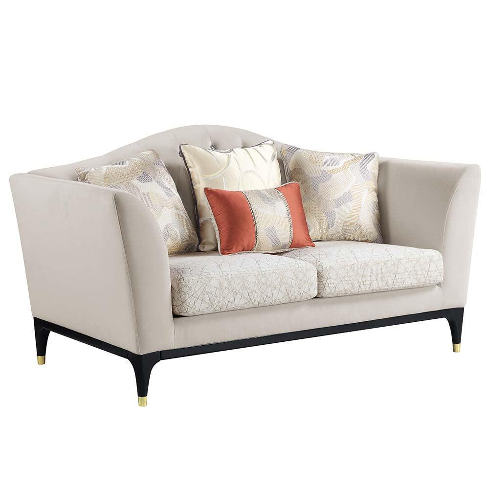 ACME Tayden Loveseat w/4 Pillows, Beige Velvet FredCo