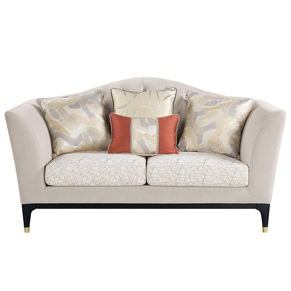 ACME Tayden Loveseat w/4 Pillows, Beige Velvet FredCo