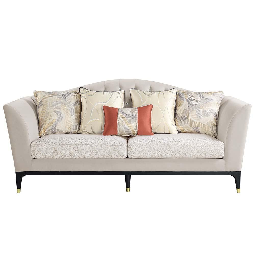 ACME Tayden Sofa w/5 Pillows, Beige Velvet FredCo