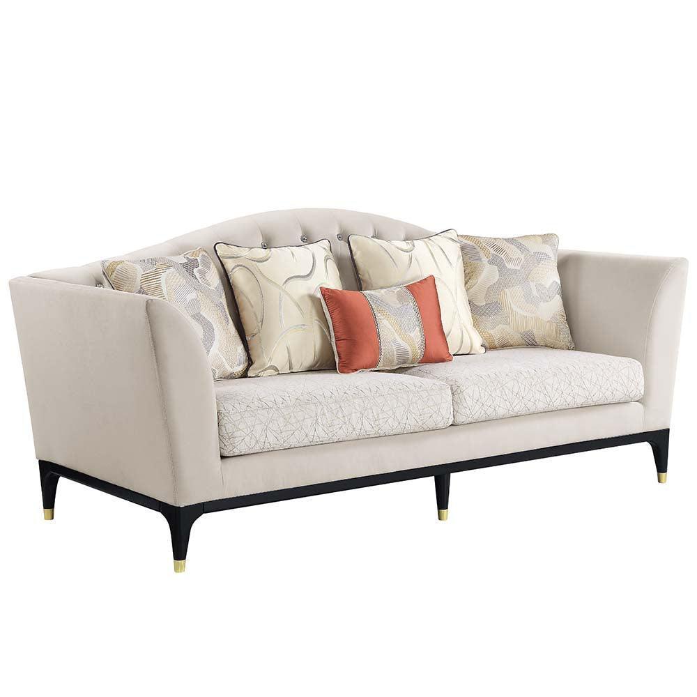 ACME Tayden Sofa w/5 Pillows, Beige Velvet FredCo