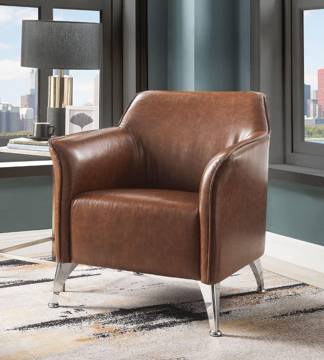 ACME Teague Accent Chair, Brown PU FredCo