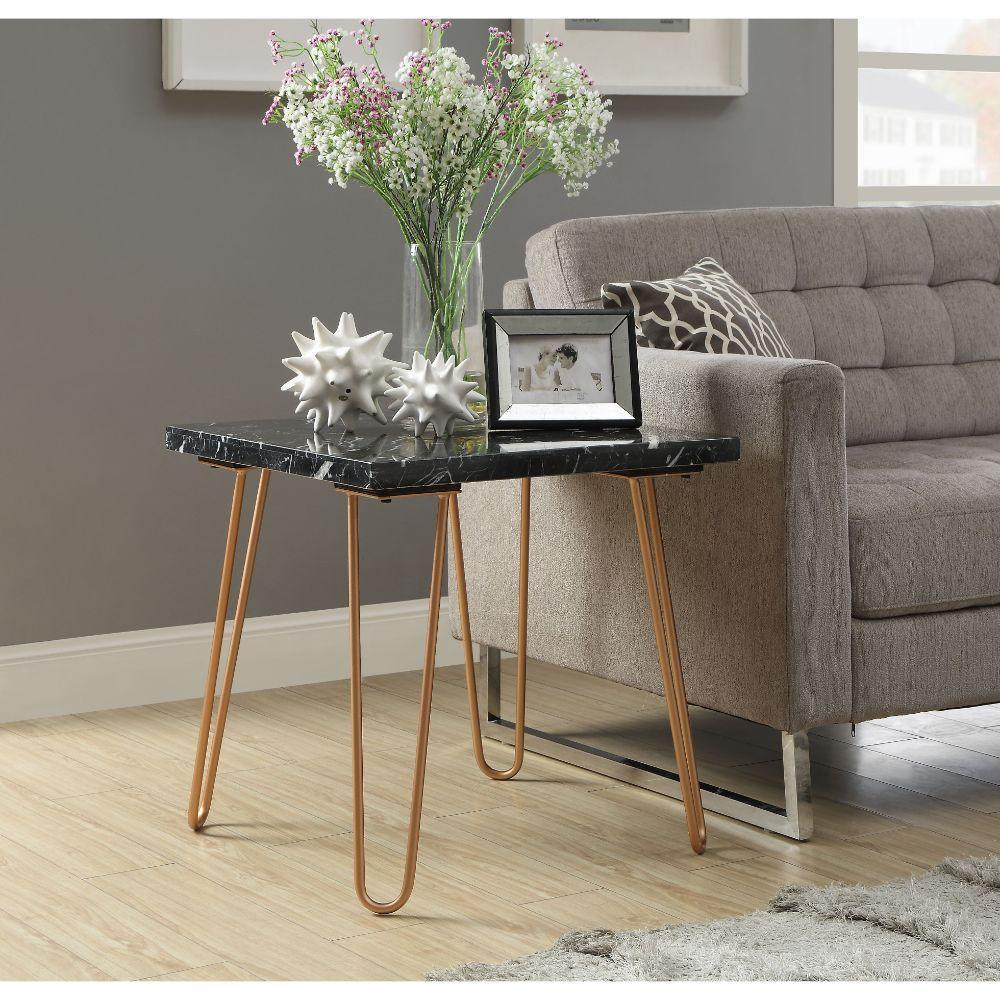 ACME Telestis End Table, Black Marble & Gold FredCo