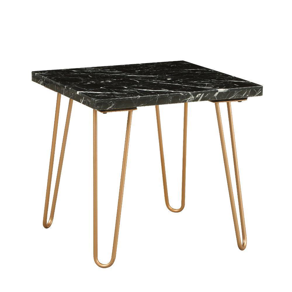 ACME Telestis End Table, Black Marble & Gold FredCo