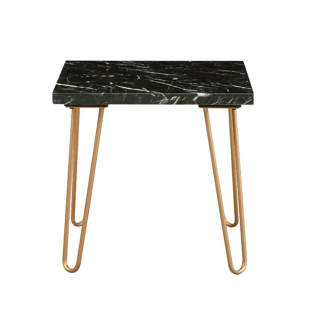 ACME Telestis End Table, Black Marble & Gold FredCo