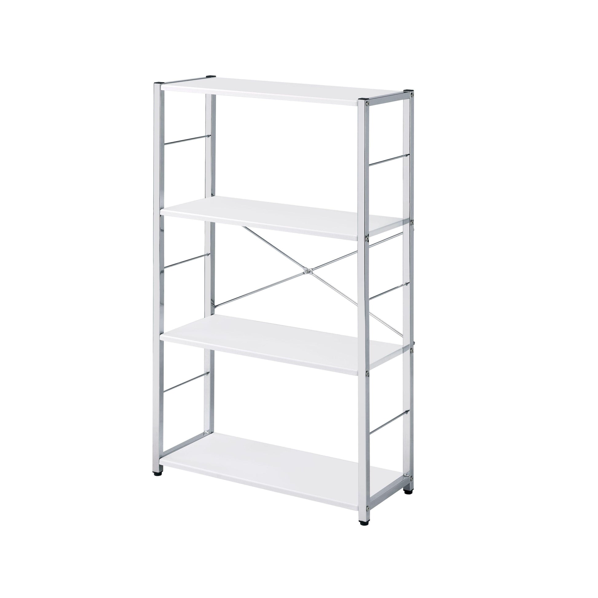 ACME Tennos Bookshelf, White & Chrome Finish FredCo