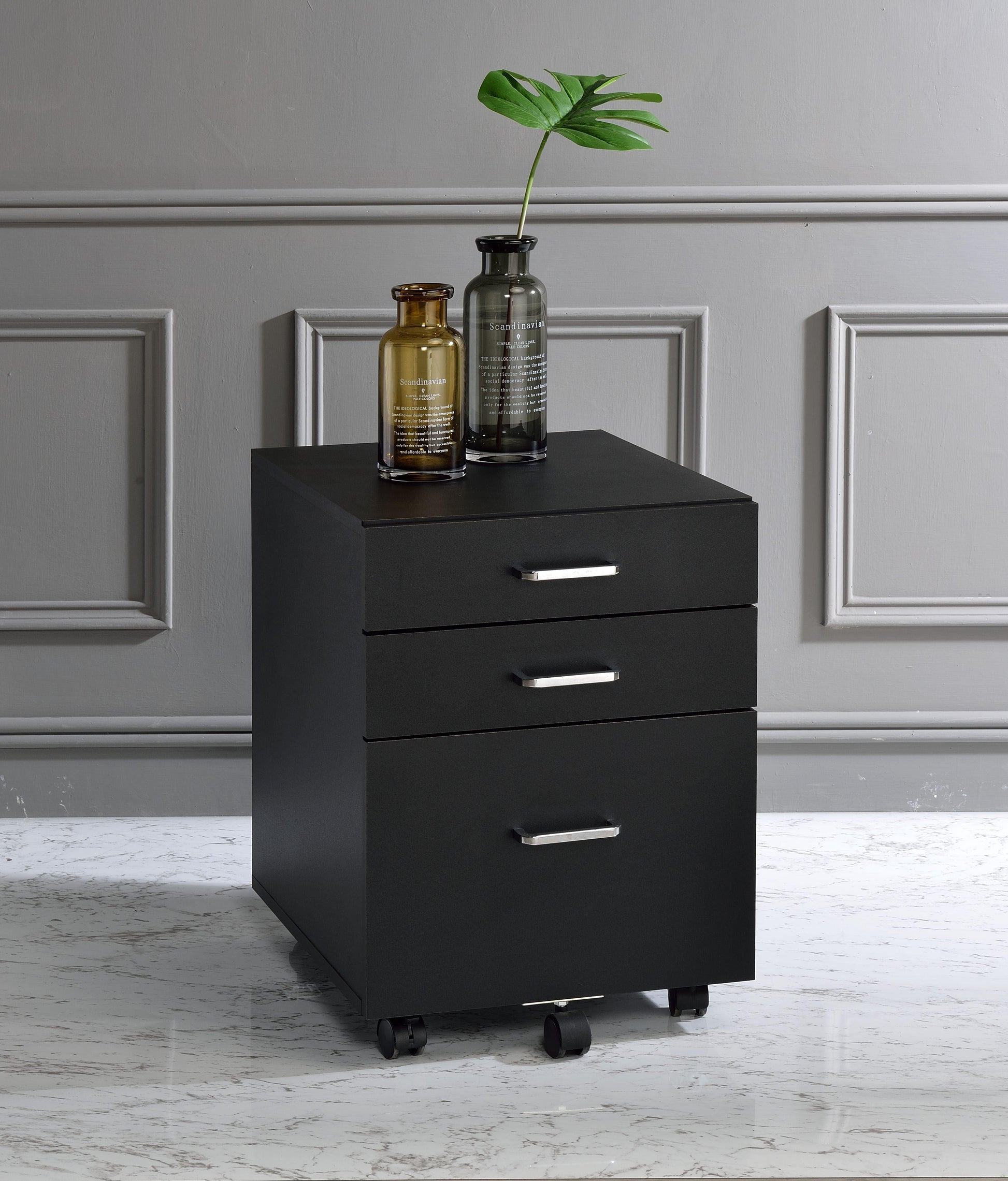 ACME Tennos Cabinet, Black & Chrome Finish FredCo
