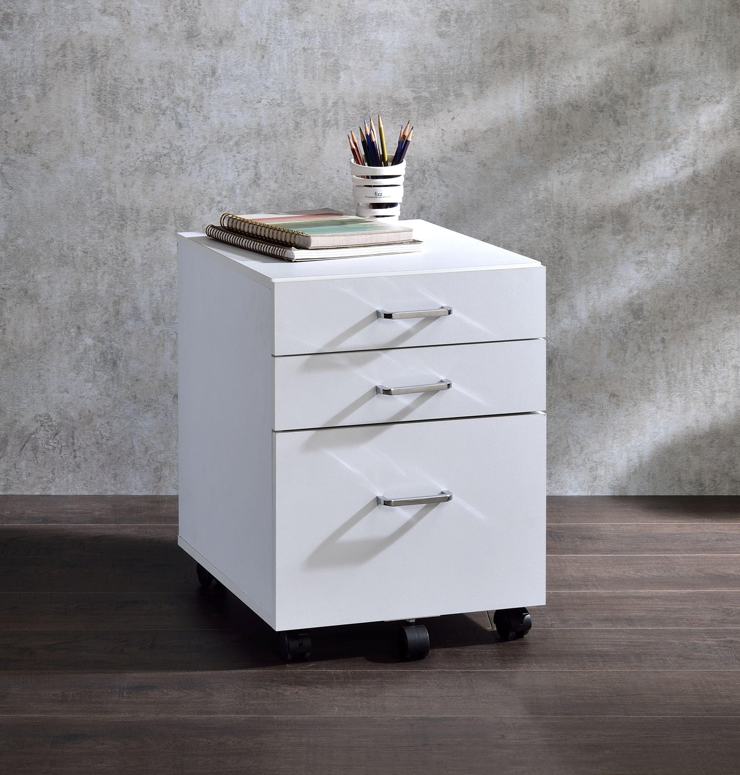 ACME Tennos Cabinet, White & Chrome Finish FredCo
