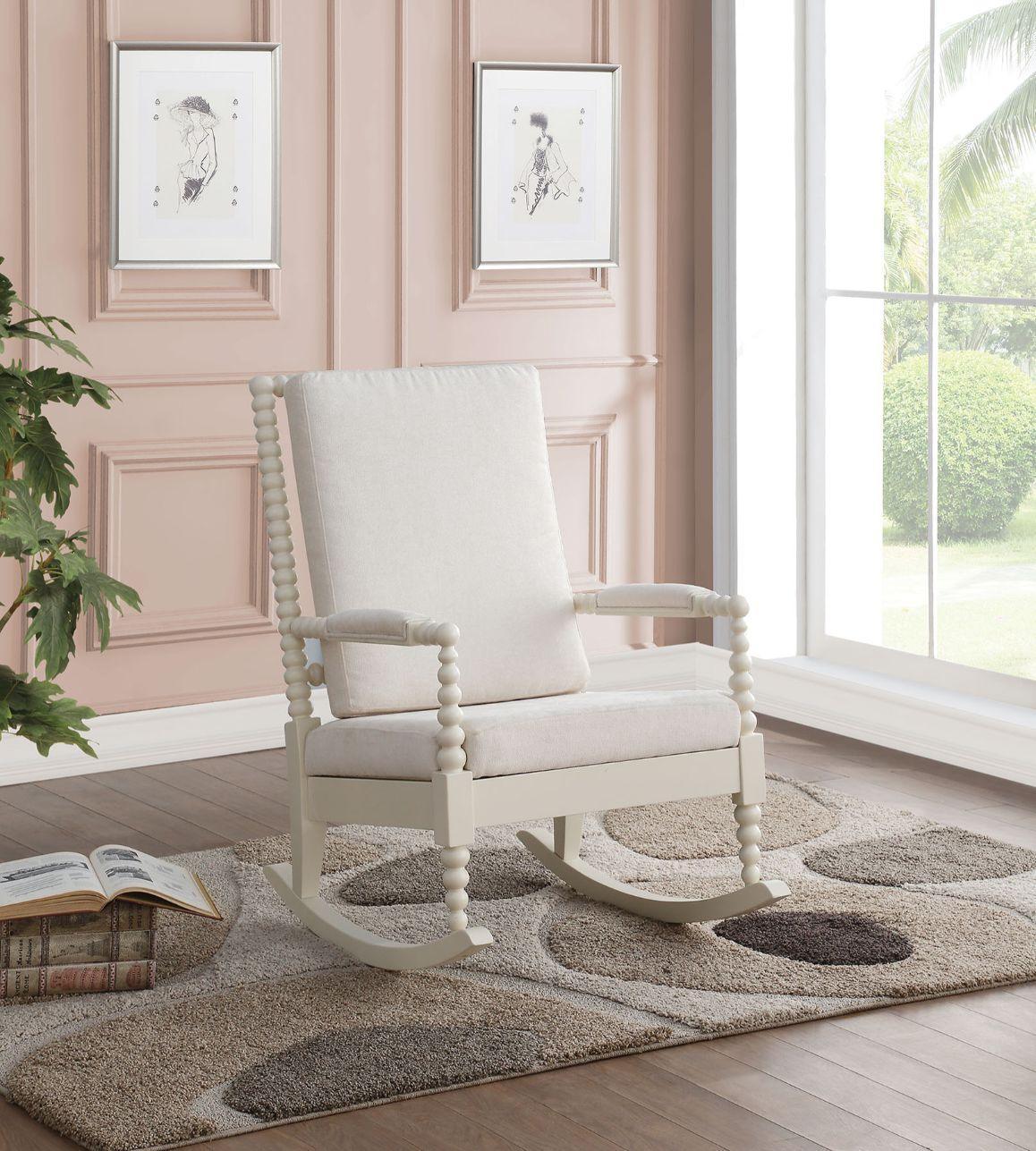 ACME Tristin Rocking Chair, Cream Fabric & White FredCo