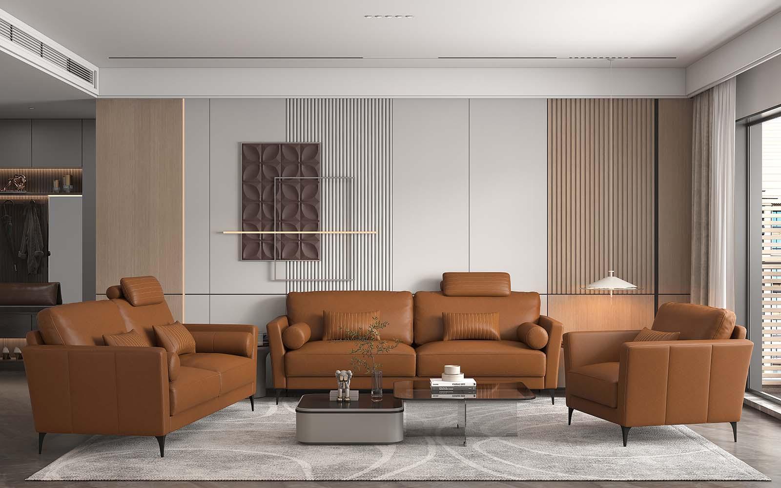 ACME Tussio Loveseat w/5 Pillows, Saddle Tan Leather FredCo