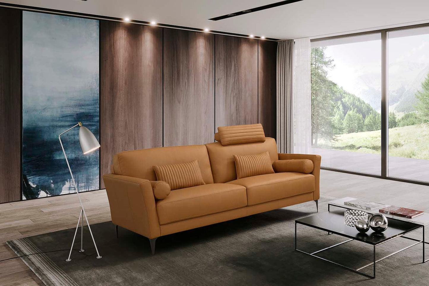 ACME Tussio Sofa w/5 Pillows, Saddle Tan Leather FredCo