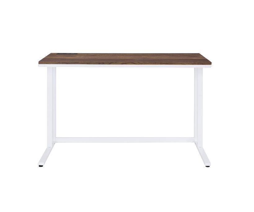 ACME Tyrese Built-in USB Port Writing Desk, Walnut & White Finish FredCo