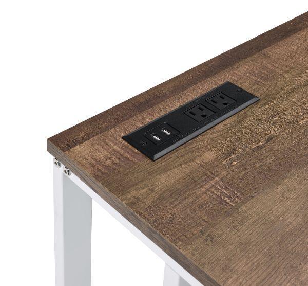 ACME Tyrese Built-in USB Port Writing Desk, Walnut & White Finish FredCo