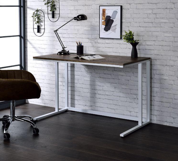 ACME Tyrese Built-in USB Port Writing Desk, Walnut & White Finish FredCo