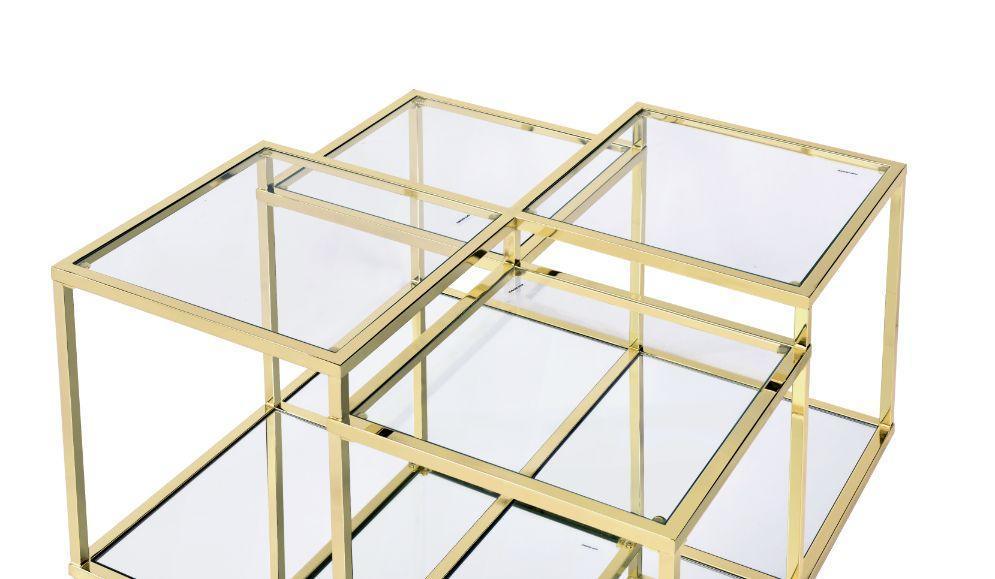 ACME Uchenna Coffee Table, Clear Glass & Gold Finish FredCo