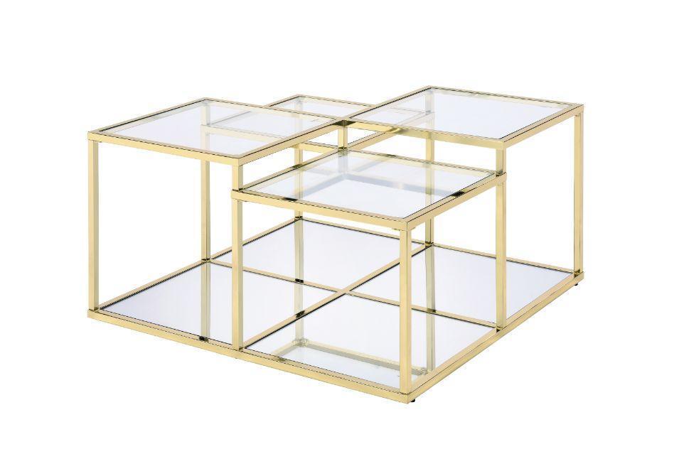 ACME Uchenna Coffee Table, Clear Glass & Gold Finish FredCo