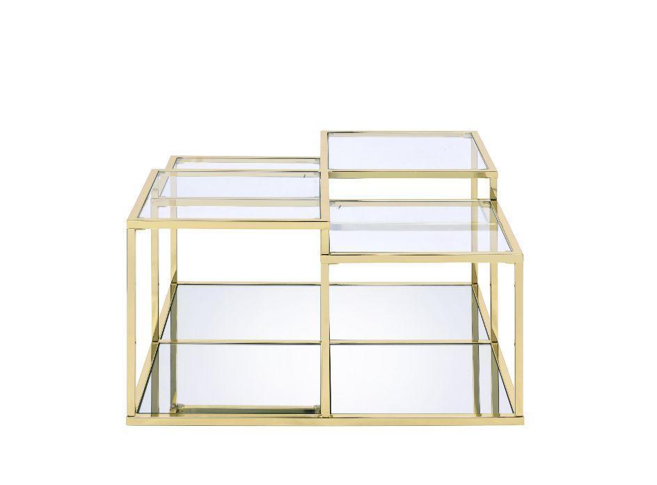 ACME Uchenna Coffee Table, Clear Glass & Gold Finish FredCo