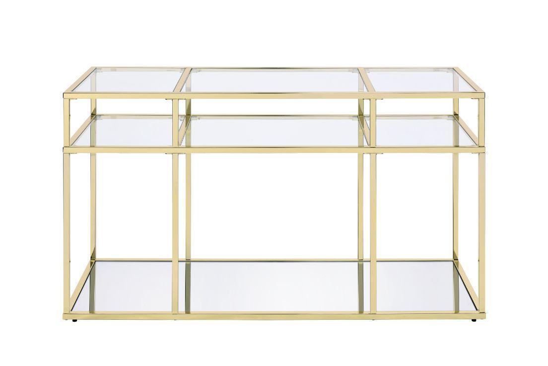 ACME Uchenna Sofa Table, Clear Glass & Gold Finish FredCo