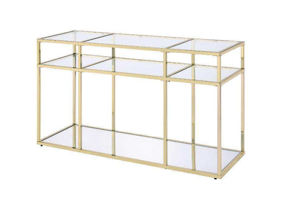 ACME Uchenna Sofa Table, Clear Glass & Gold Finish FredCo