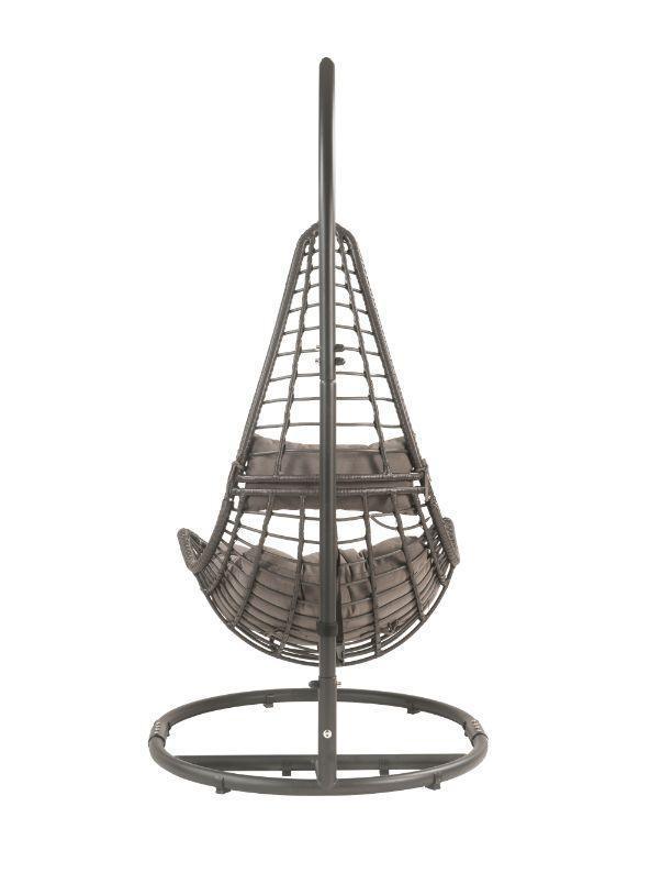 ACME Uzae Patio Hanging Chair with Stand, Gray Fabric & Charcoal Wicker FredCo