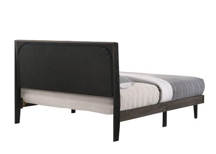 ACME Valdemar Queen Bed, Brown Fabric & Weatheted Gray Finish FredCo