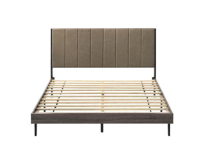 ACME Valdemar Queen Bed, Brown Fabric & Weatheted Gray Finish FredCo