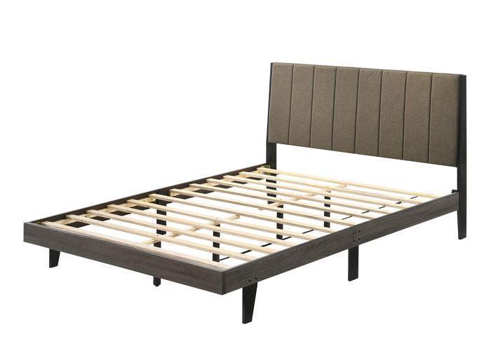 ACME Valdemar Queen Bed, Brown Fabric & Weatheted Gray Finish FredCo