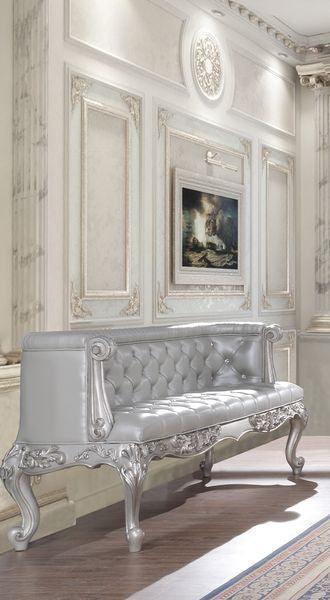 ACME Valkyrie Bench, PU Leather, Light Gold & Gray Finish FredCo