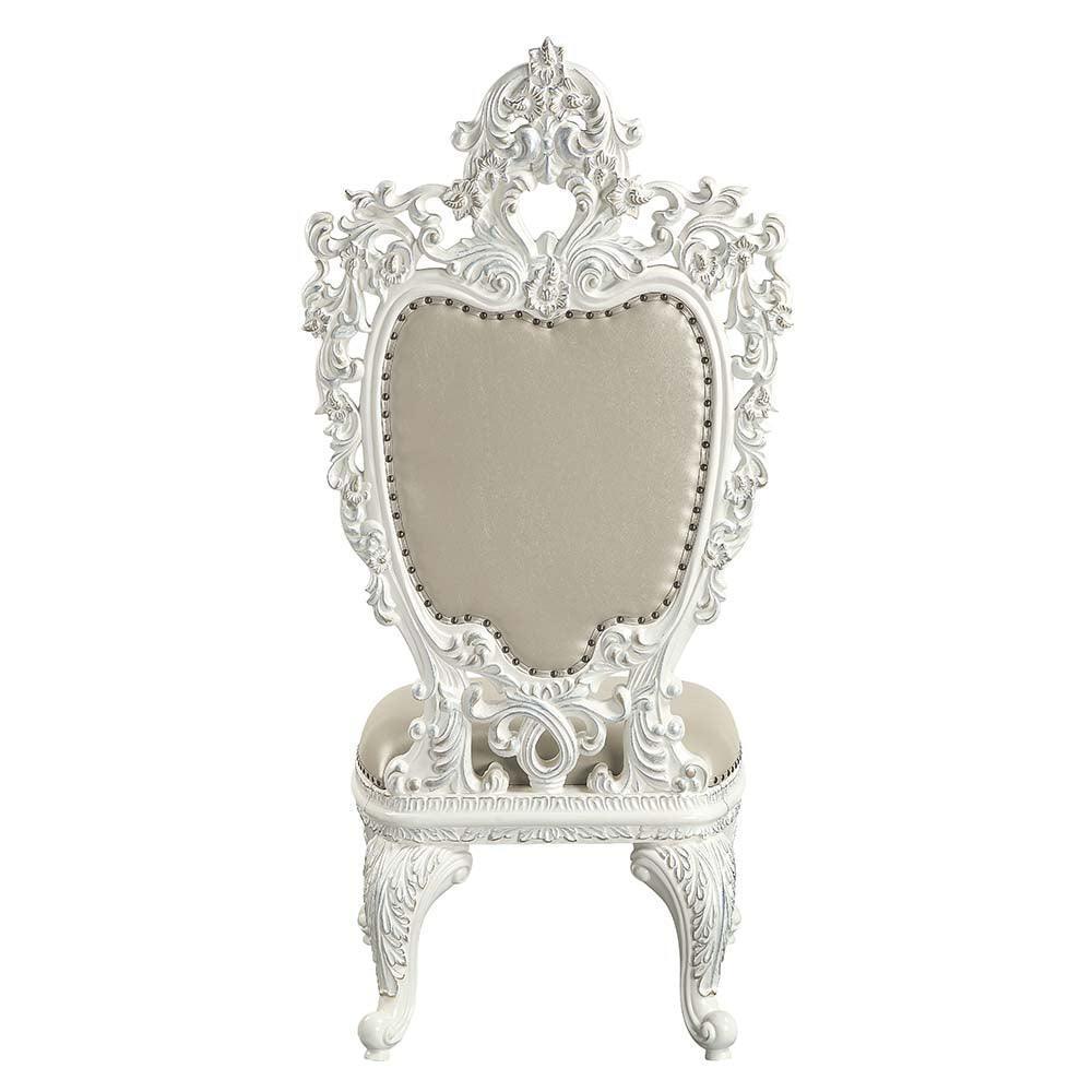 ACME Vanaheim Side Chair (Set-2), Beige PU & Antique White Finish FredCo