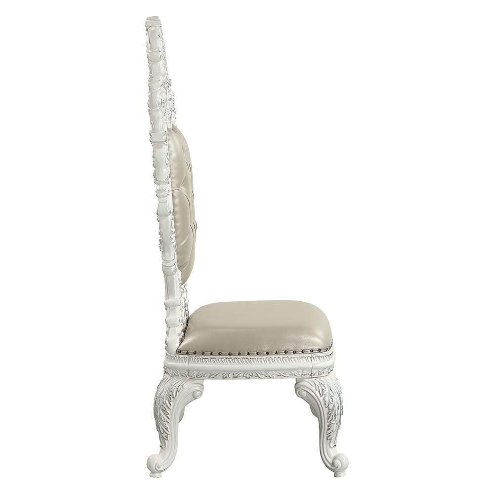 ACME Vanaheim Side Chair (Set-2), Beige PU & Antique White Finish FredCo