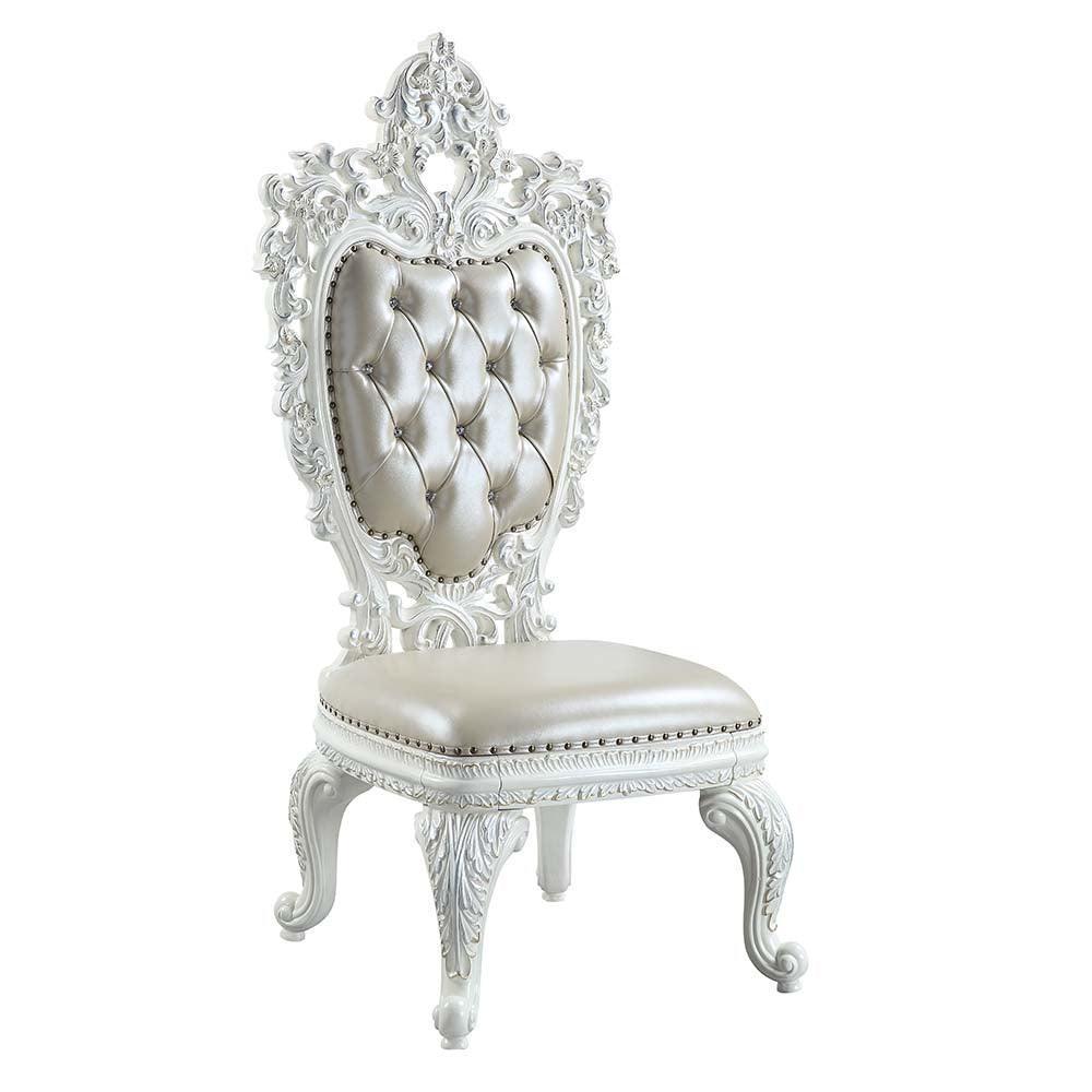 ACME Vanaheim Side Chair (Set-2), Beige PU & Antique White Finish FredCo