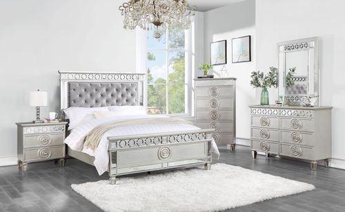ACME Varian Full Bed, Gray Velvet, Silver & Mirrored Finish FredCo