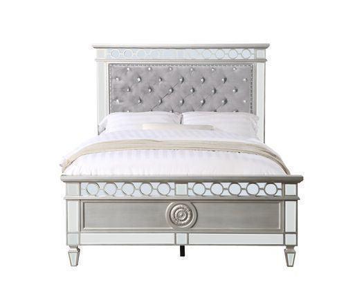 ACME Varian Full Bed, Gray Velvet, Silver & Mirrored Finish FredCo