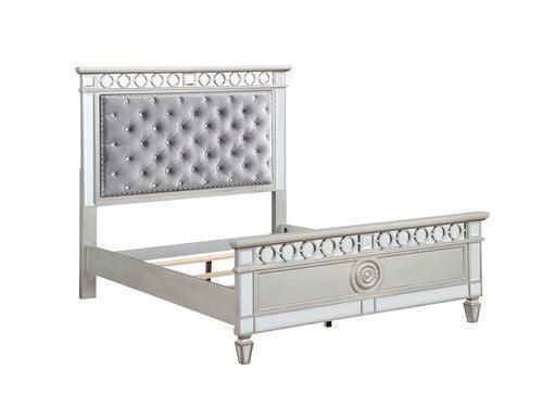 ACME Varian Full Bed, Gray Velvet, Silver & Mirrored Finish FredCo