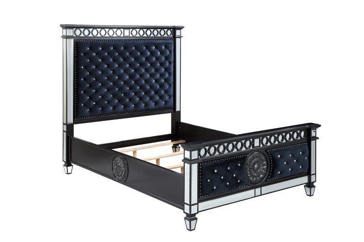 ACME Varian II Eastern King Bed, Black Velvet & BLACK & Sliver FINISH FredCo
