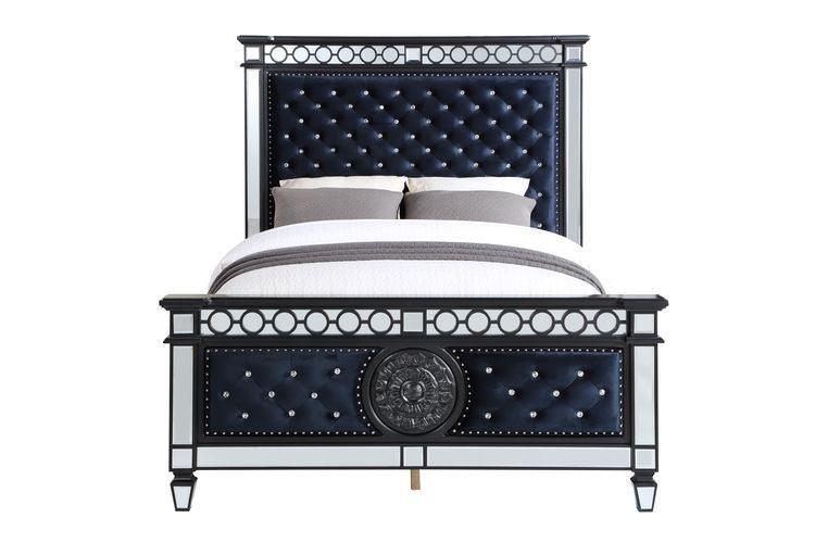 ACME Varian II Eastern King Bed, Black Velvet & BLACK & Sliver FINISH FredCo