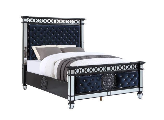 ACME Varian II Eastern King Bed, Black Velvet & BLACK & Sliver FINISH FredCo