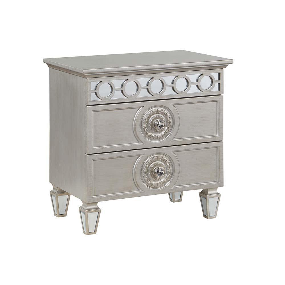ACME Varian Nightstand, Silver & Mirrored Finish FredCo