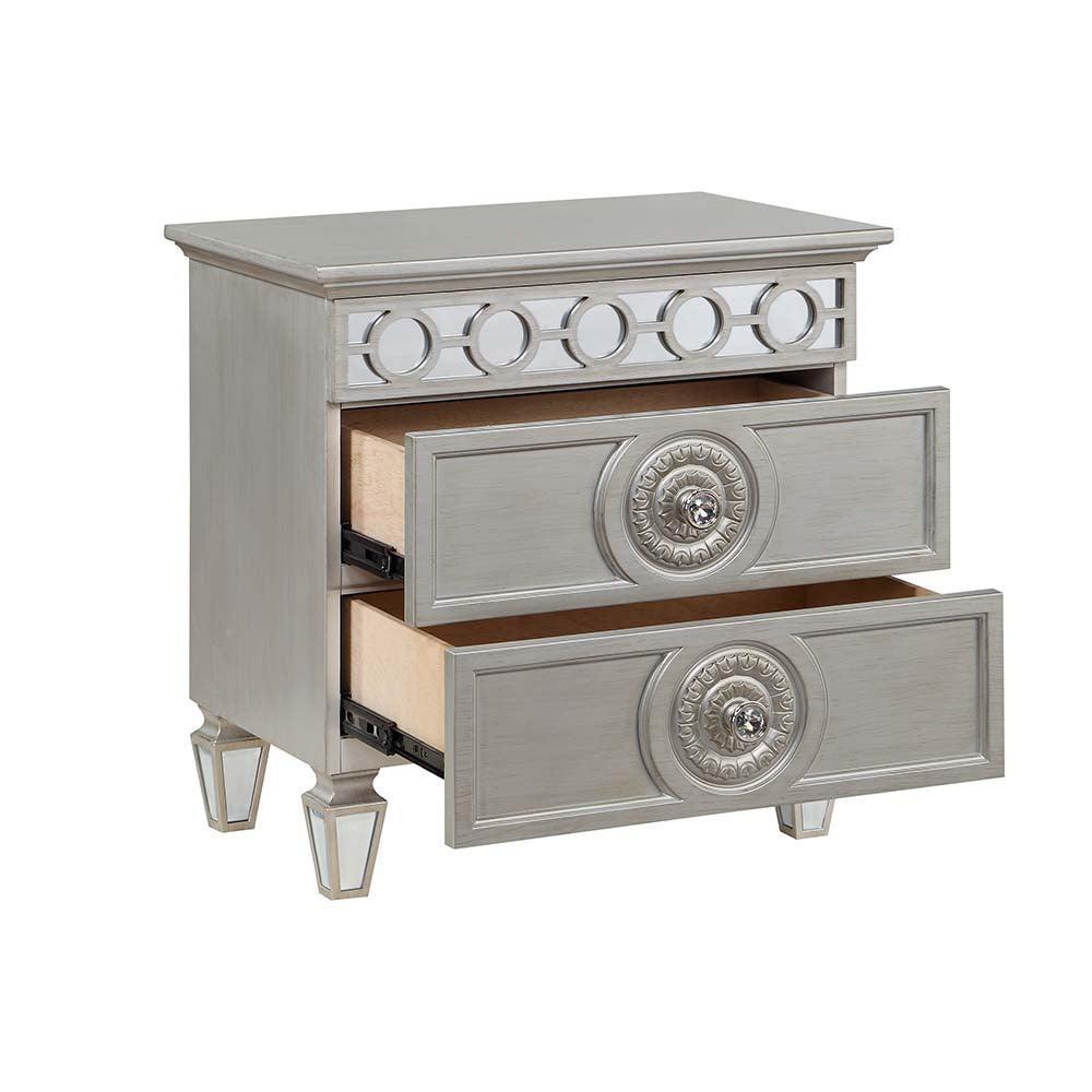 ACME Varian Nightstand, Silver & Mirrored Finish FredCo