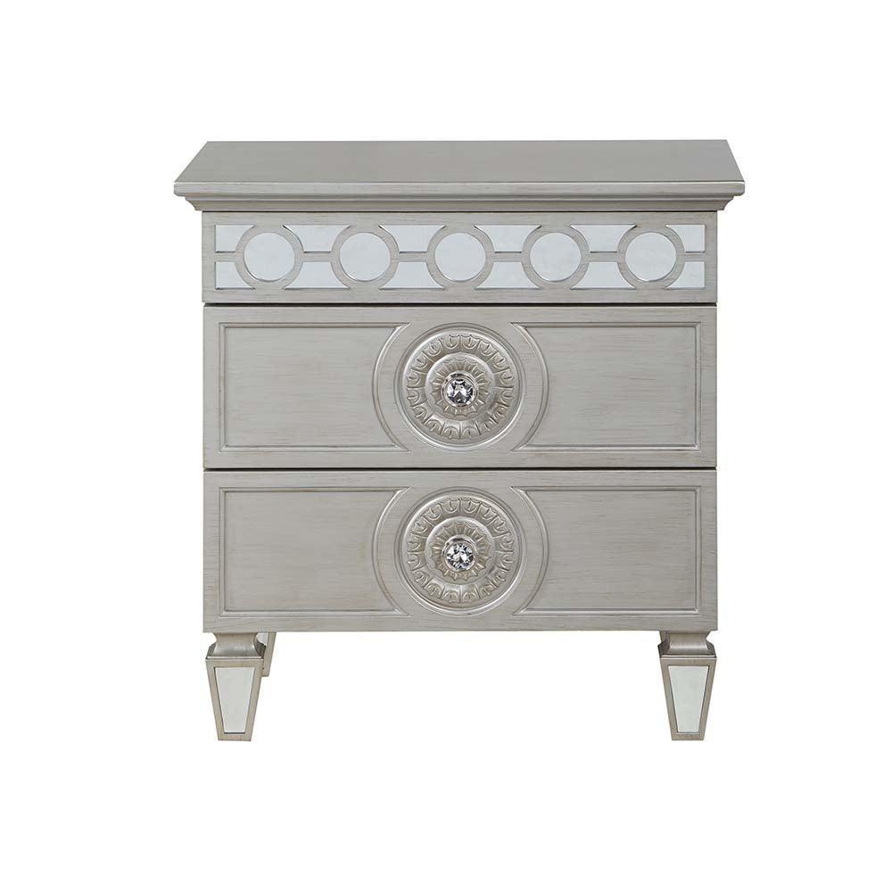 ACME Varian Nightstand, Silver & Mirrored Finish FredCo