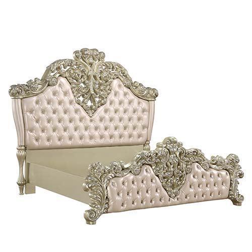 ACME Vatican Eastern King Bed, PU Leather, Light Gold & Champagne Silver Finish FredCo