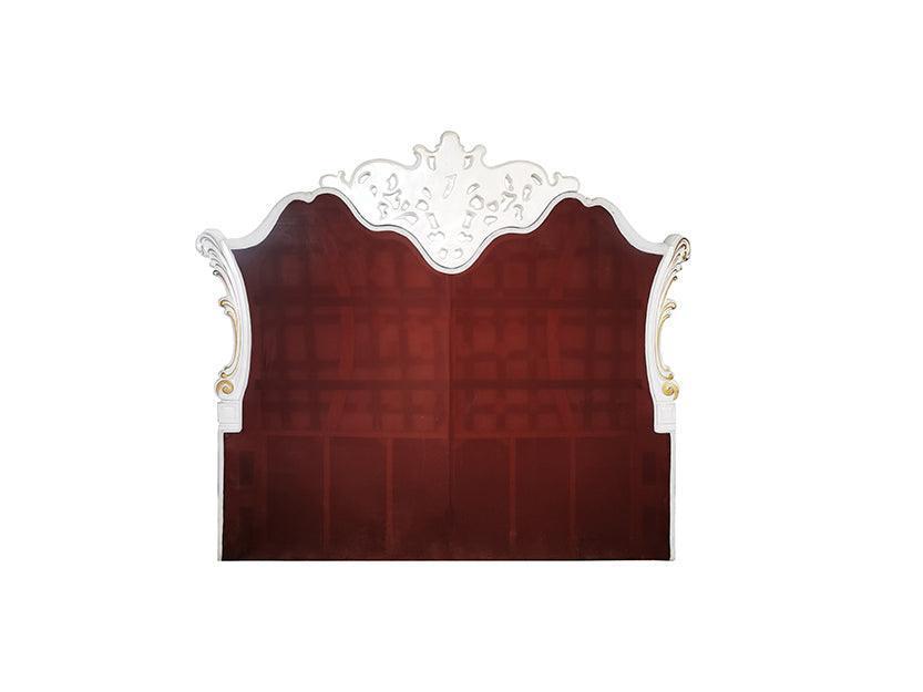 ACME Vendom California King Bed, Two Tone Ivory Fabric & Antique Pearl Finish FredCo