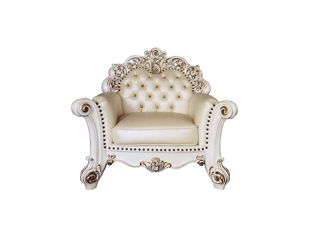 ACME Vendom Chair w/Pillow, Champagne PU & Antique Pearl Finsih FredCo