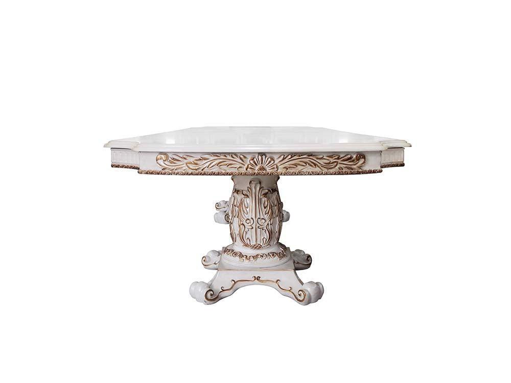 ACME Vendom Dining Table w/Double Pedestal, Antique Pearl Finish FredCo