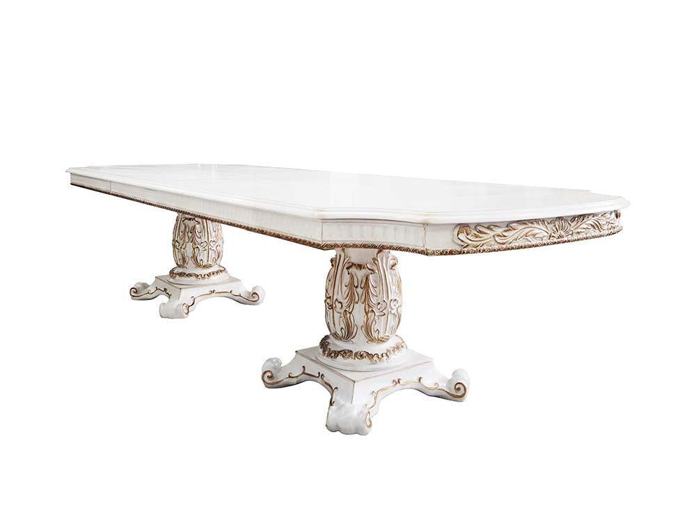 ACME Vendom Dining Table w/Double Pedestal, Antique Pearl Finish FredCo