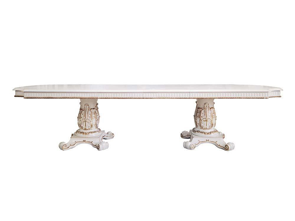 ACME Vendom Dining Table w/Double Pedestal, Antique Pearl Finish FredCo