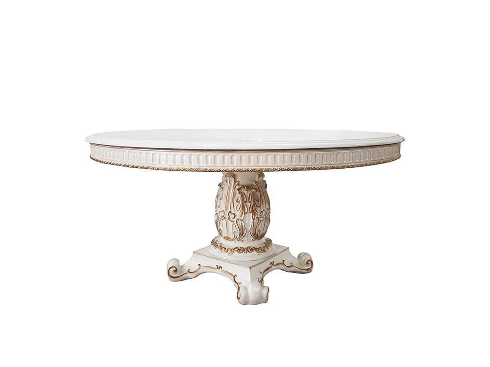 ACME Vendom Dining Table w/Pedestal (60"Dia), Antique Pearl Finish FredCo