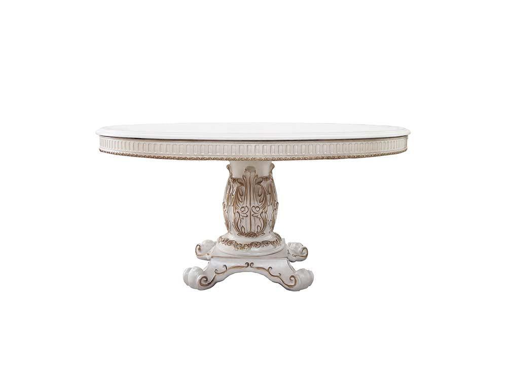 ACME Vendom Dining Table w/Pedestal (60"Dia), Antique Pearl Finish FredCo